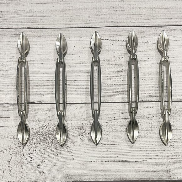 5 Real Mid-Century Silver Drawer Handles / Pulls Cabinets / Dressers 7" x .75" - Picture 1 of 4